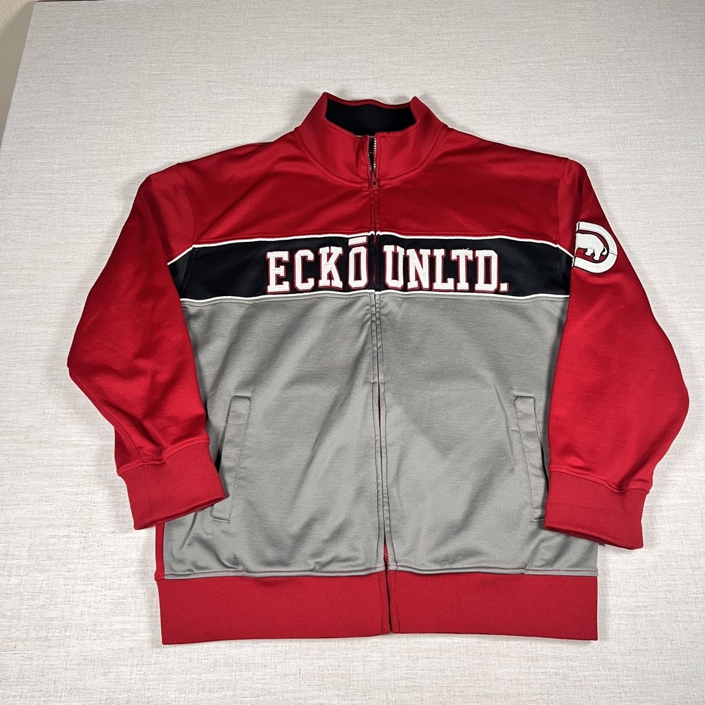 Y2K Ecko Unltd. Red Full Zip Track Jacket Mens 2XL Color Block Logo